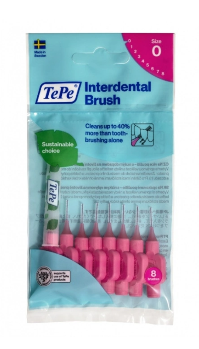 Rožiniai tarpdančių šepetėliai TePe 0.4mm G2, 8 vnt.