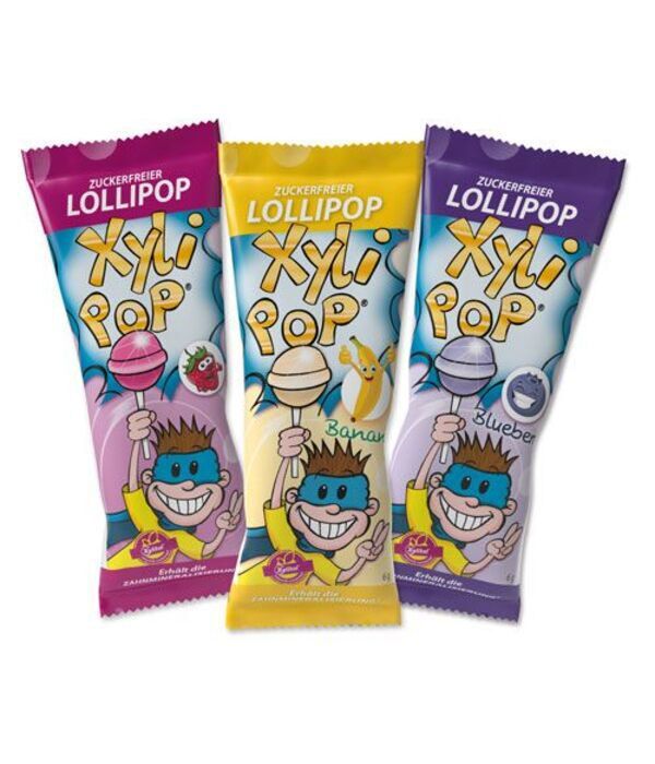 XyliPOP MIX ledinukų rinkinys, 3 vnt., mėlynių, braškių ir bananų skonio.